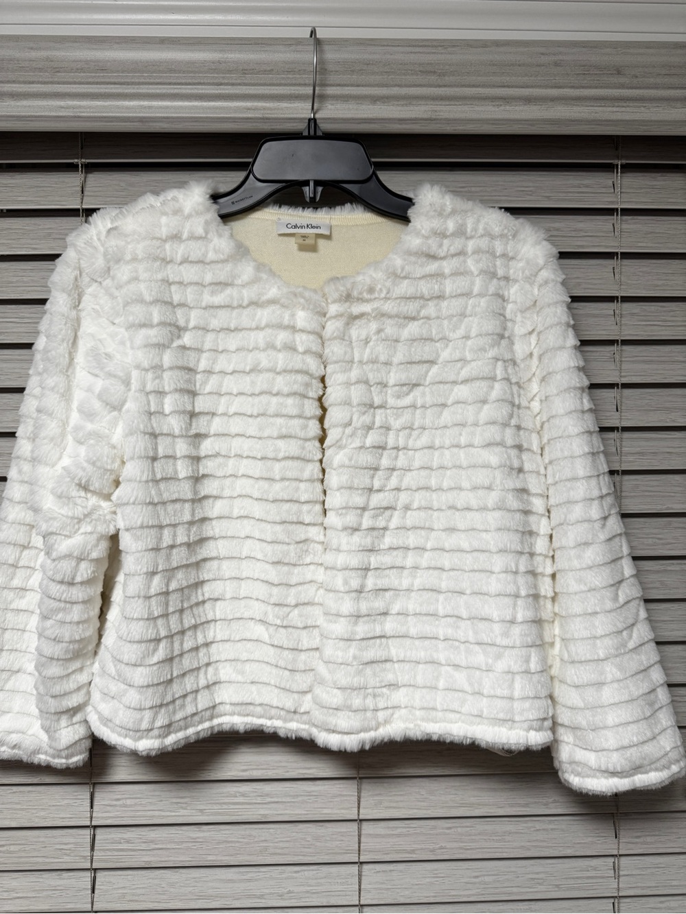 Calvin Klein Cream Faux Fur Ribbed Open-Front Jacket